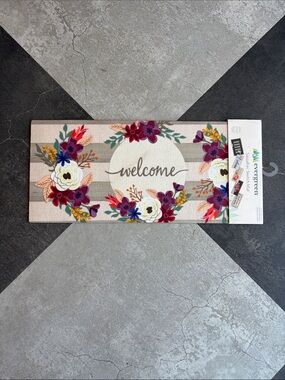 Evergreen Floral 'Welcome' Sassafras Door Mat Insert in Cream and Multicolor